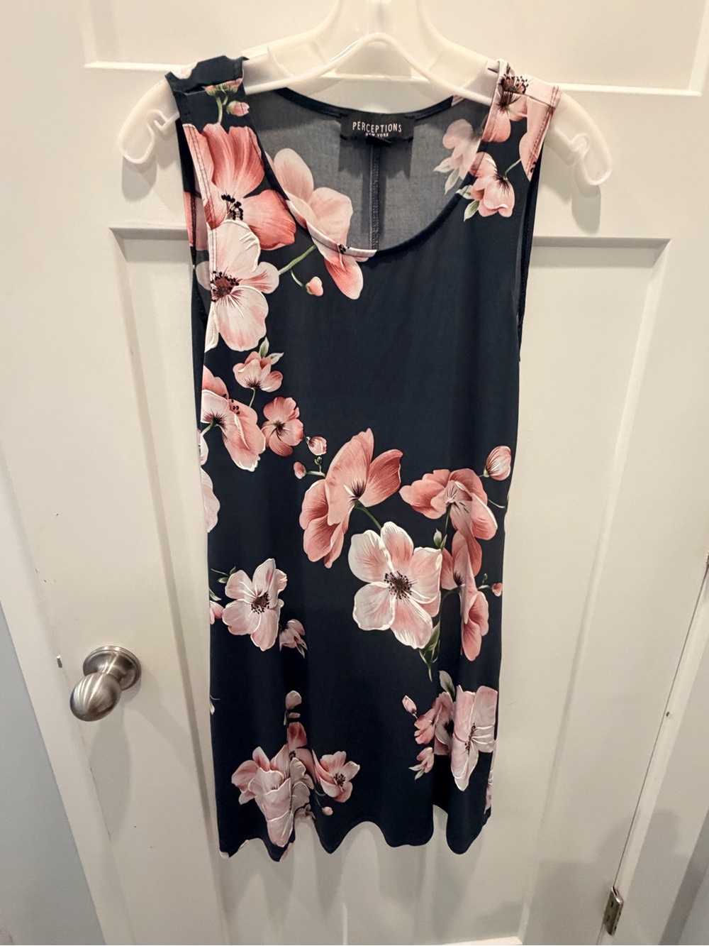 Perceptions New York Floral Shift Dress 6 Navy Pink Sleeveless Wedding Guest